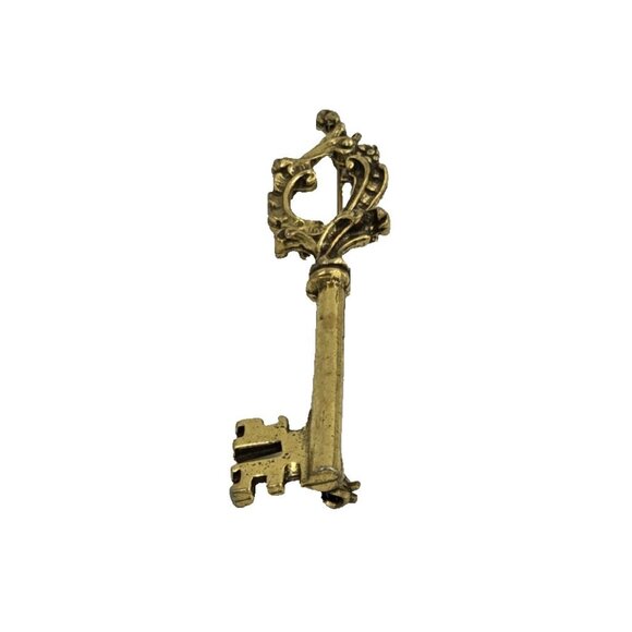 Zentall Skeleton Key Burnished Gold Tone Brooch - Picture 6 of 8